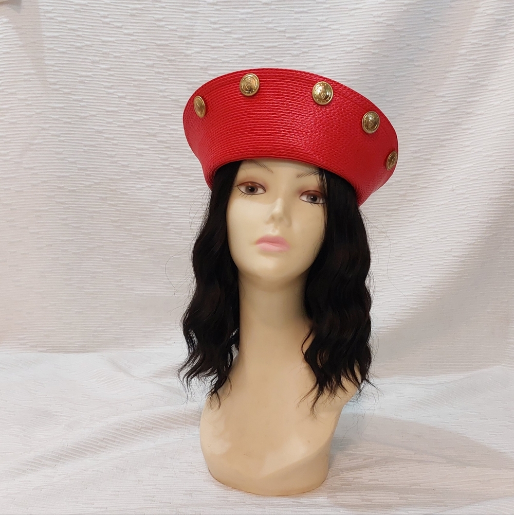 Vintage Red Beret with Gold Medallion Accents - Women Accessories - Picture 3 of 14
